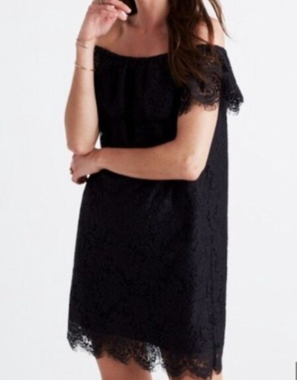 Madewell Black Dress Lace Dusk Off Shoulder Short Sleeveless Size 0
